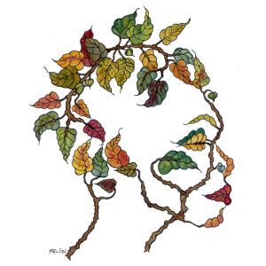 Autumn leaves, fall, turning leaves, feminine form, profile, warm, colors, natural, face